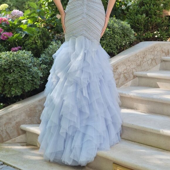 New Blush Sleeveless Evening Gown w/ Ruffled Skirt &  Beaded Design CD A1493 - Picture 7 of 10